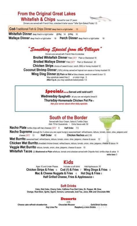 villager pub charlevoix menu.